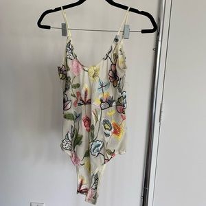 Sheer floral embroidery bodysuit
